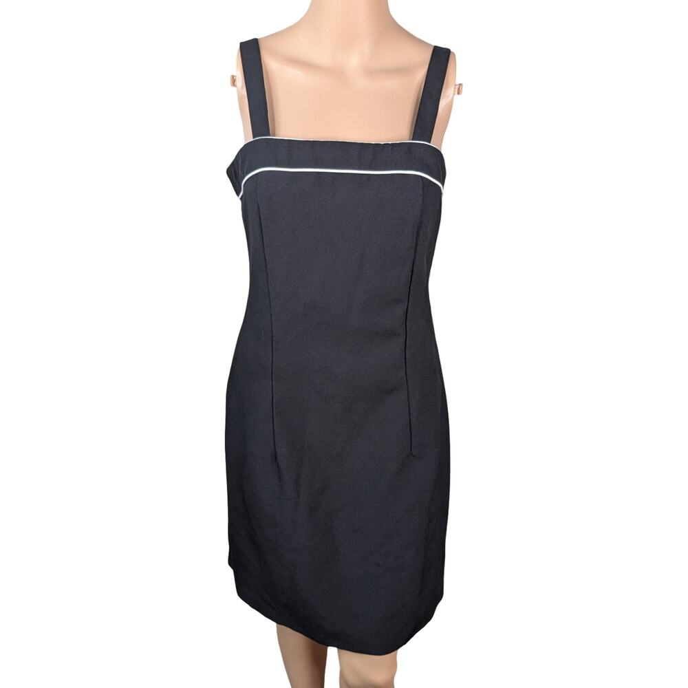 Vintage 90s Rag Black Minimalist Sheath Dress Contrast Piping Size S/M